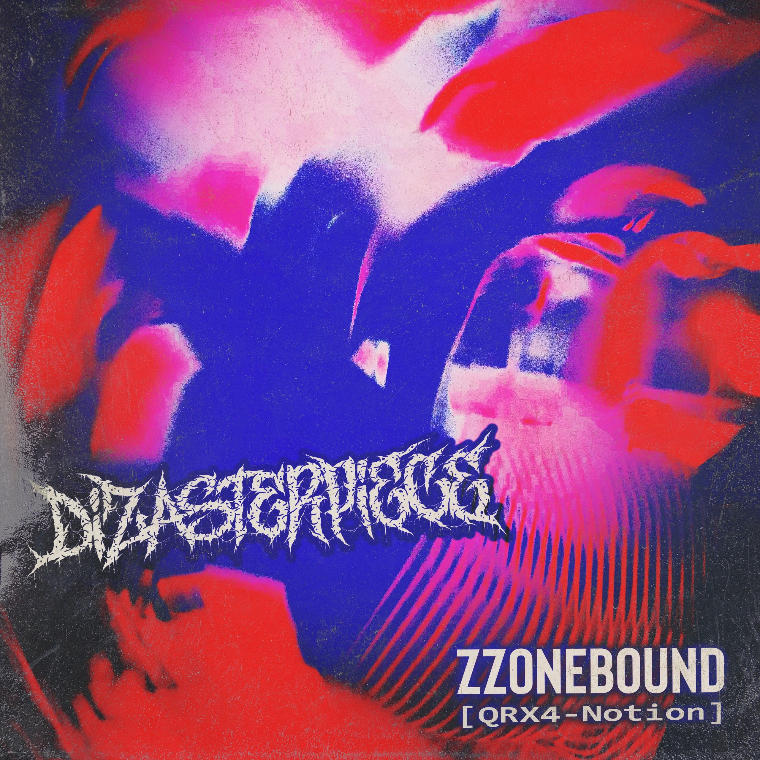 Abstract colorful album cover with bold text and distorted effects.